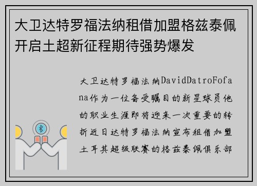 大卫达特罗福法纳租借加盟格兹泰佩开启土超新征程期待强势爆发